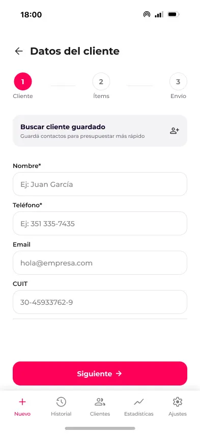 Presupuestador Online — Nuevo presupuesto