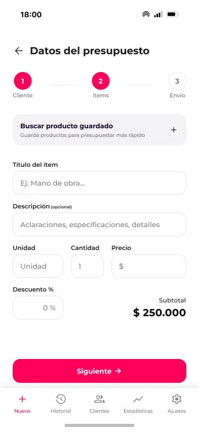 Presupuestador Online — Items y precios